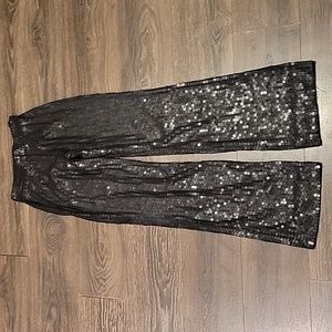 Black Sequin Wide Leg Pants